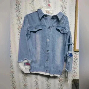 Anime Hero Denim Jacket Graphic Prited Hoodie Cosplay Unisex Anime Cosplay Large